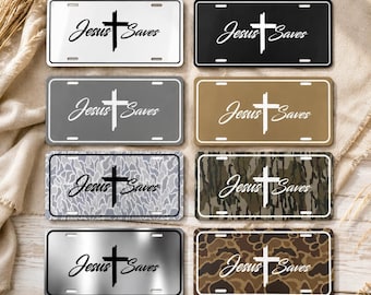 Jesus Saves License Plate, Christian Car Front Plate, Cross Auto Tag, Religious Vehicle Decor, Faith Gift for Car or Truck