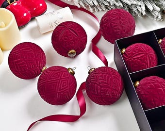 Juego de adornos navideños de terciopelo, textura 3D, irrompibles, 9 piezas