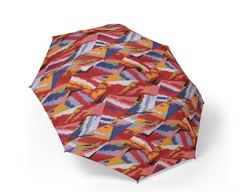 Paraguas textil Art Déco / Estampado de calico vintage de los años 30 / Paraguas abstracto geométrico llamativo