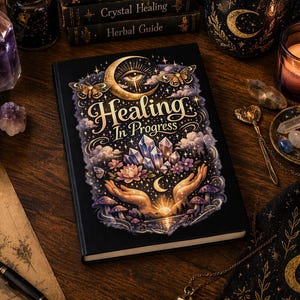 Healing In Progress Svart inbunden anteckningsbok: Spirituell kristalljournal