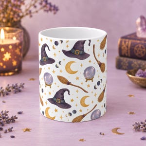Natthimlen Häxa Wraparound Mugg: Måne och stjärnor Vit Kaffekopp