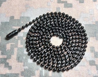 Cadena de acero revestida en negro para placa de identificación militar de la Armada, la Marina y la Fuerza Aérea, con cuentas de bola de 2,4 mm, collar, cadena corta o pulsera.