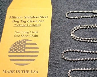 Cadena con placa de identificación militar de 2,4 mm con bolas (1 cadena larga y 1 corta) en cobre, negro, acero inoxidable, latón y aluminio. ENVÍO GRATIS.