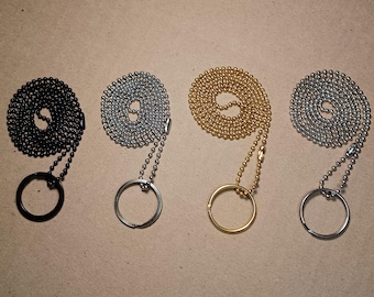Collar de cadena de metal con placa de identificación de 30" (2,4 mm) con cuentas esféricas militares y llavero con anilla dividida de 1"