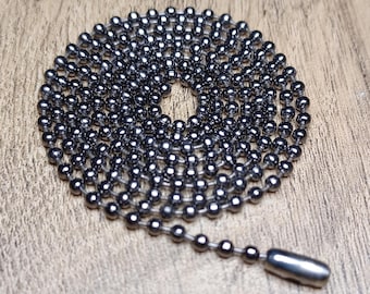 Cadena de acero negro metalizado de 2,4 mm con bola de estilo militar, collar, cadena corta, pulsera o llavero con envío gratuito.