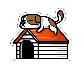 Dog on Doghouse Vinyl Sticker, Cute Sticker, Tumbler Sticker, Laptop Sticker, Car Sticker