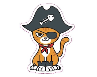 Pirate Cat Vinyl Sticker, Fun Sticker, Tumbler Sticker, Laptop Sticker, Car Sticker