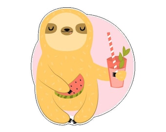 Slothy Vacation Vinyl Sticker, Cute Sticker, Tumbler Sticker, Laptop Sticker, Car Sticker