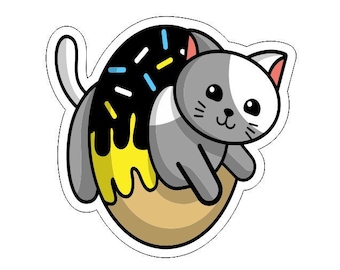 Cat in a Donut Sticker, Cute Sticker, Tumbler Sticker, Laptop Sticker, Helmet Sticker, Car Sticker