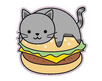 Burger Cat Vinyl Sticker, Fun Sticker, Tumbler Sticker, Laptop Sticker, Car Sticker