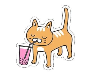 Cat Sipping Vinyl Sticker, Cute Sticker, Tumbler Sticker, Laptop Sticker, Car Sticker, Helmet Sticker