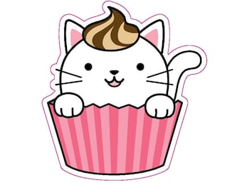 Cupcake Cat Vinyl Sticker, Cute Sticker, Tumbler Sticker, Laptop Sticker, Car Sticker