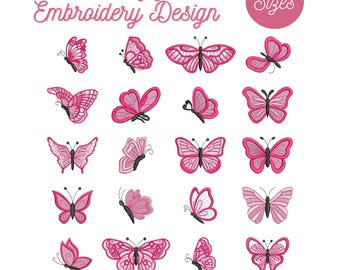 Paquete de diseños de bordado de mariposas rosas / Mini patrones de bordado a máquina con 6 tamaños, elegantes diseños de mariposas vintage y primaverales.