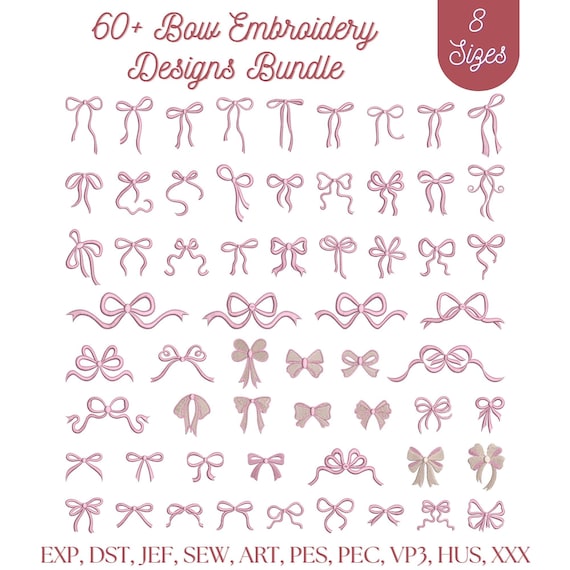 Bow Embroidery Design Bundle | 60+ Coquette Bow Embroidery Files | Ribbon Embroidery Designs | Cute Bow | Instant Download