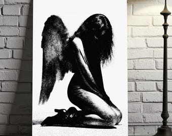 Gothic Angel Poster: Black & White Stippling Art (Digital Download)