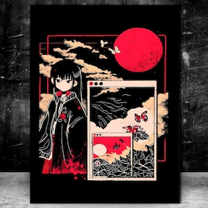 Japanese Anime red Black Kimono Fox Rabbit Cosplay Costume Furry