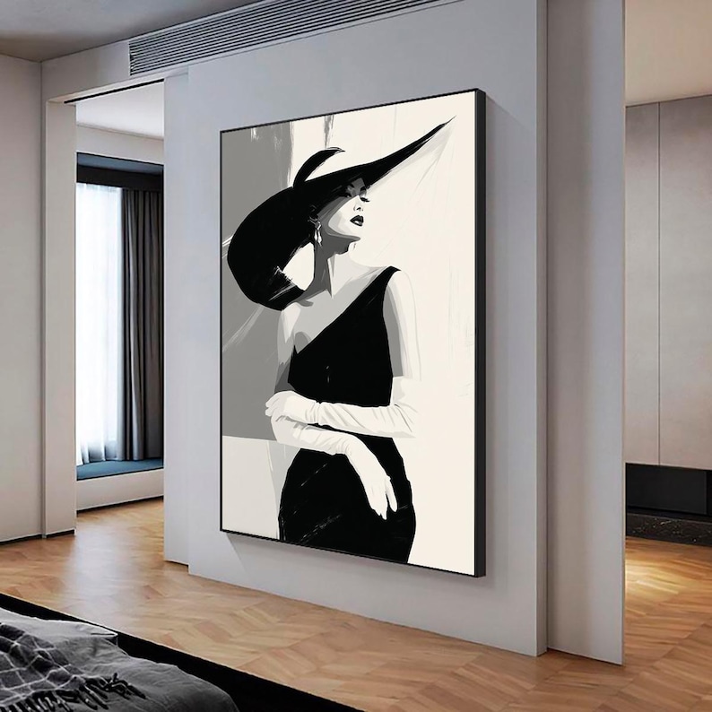 Modern Elegant Woman Art Print: Black and White Fashion Illustration ...