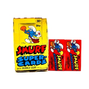 2 pacotes de Smurf Super Cards da Topps 1982 Peyo