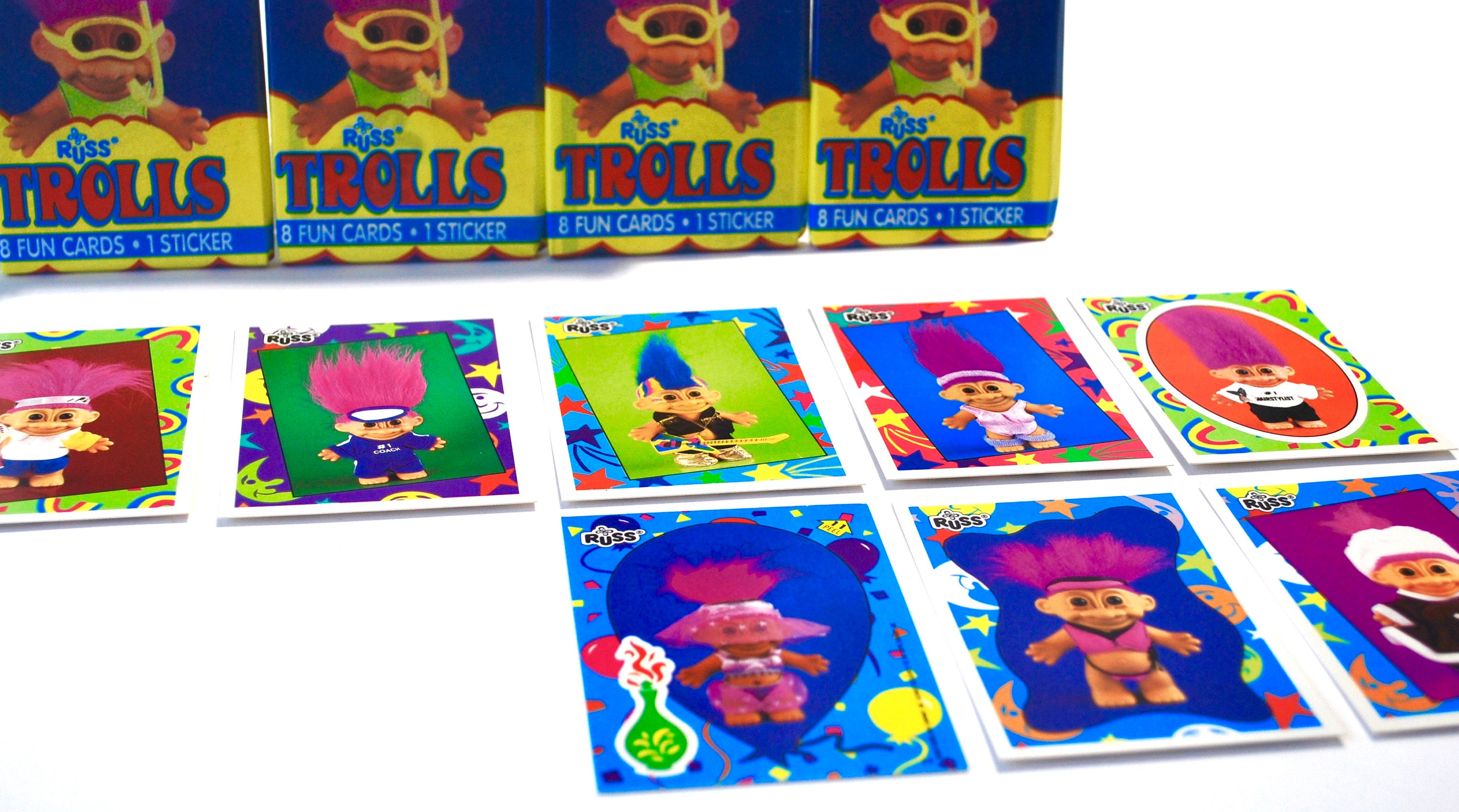 4 Packs Troll Doll Trading Cards Russ by Topps Dam Troll Wishnik