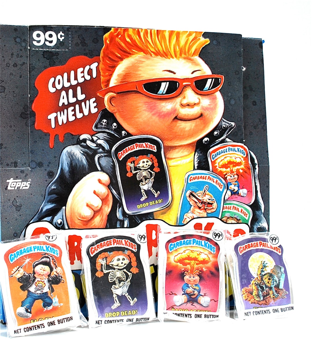 12 Garbage Pail Kids Buttons Complete Set 1986 Adam Bomb, Fresh