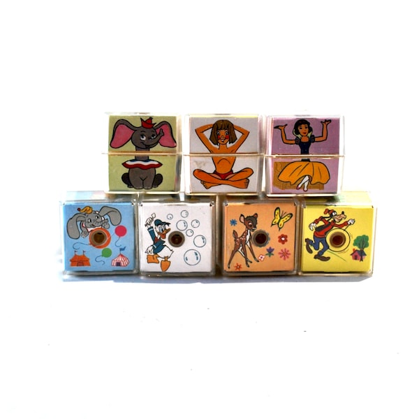 Disney Moveable Match Cubes Set of 7 Cubes Pinocchio, Mickey Mouse, Pluto, Snow White & Many More