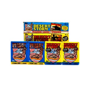 4 pakiety kart kolekcjonerskich Desert Storm firmy Topps seria 1 i 2
