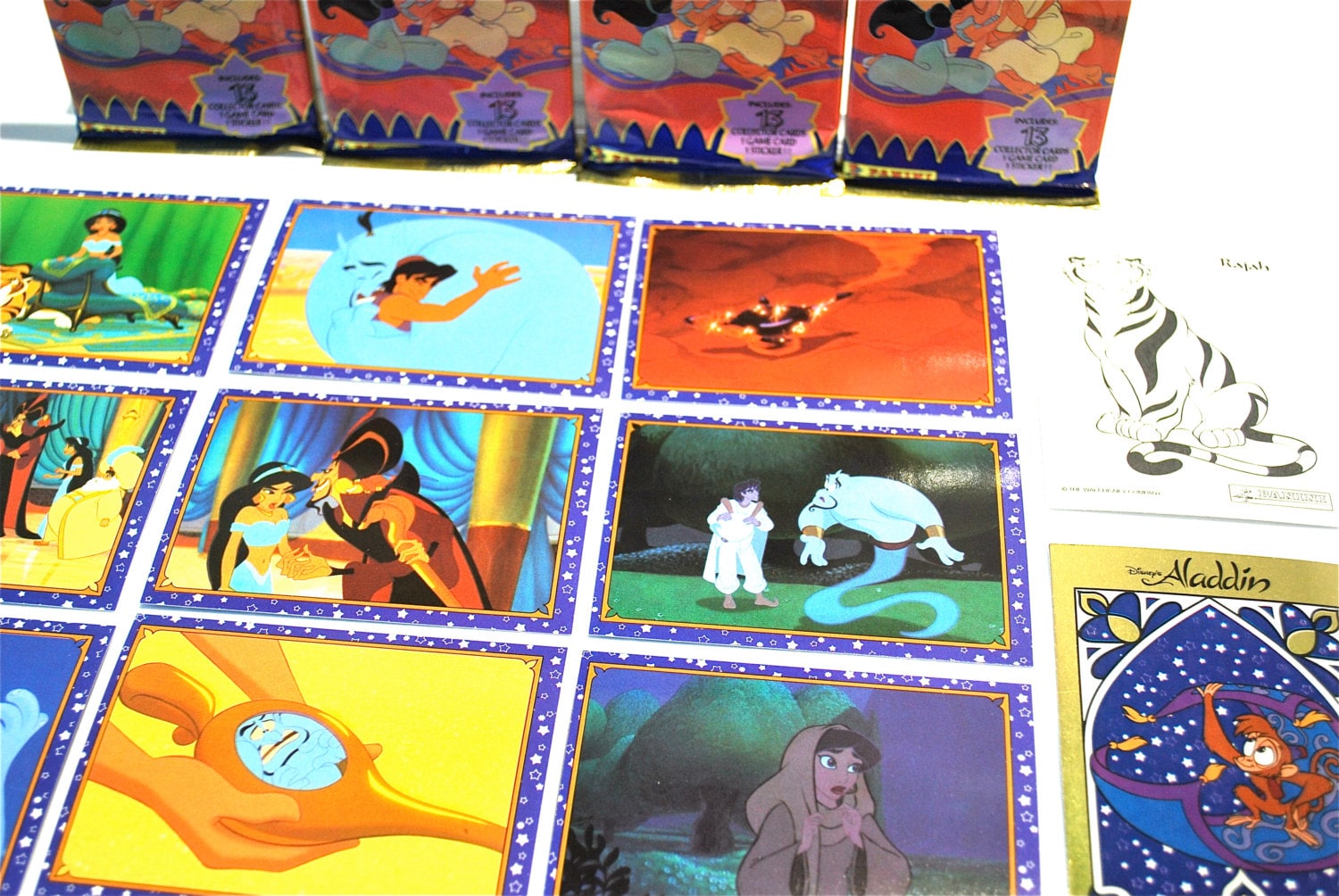 4 Packs of Disney's Aladdin Trading Cards & Sticker Etsy