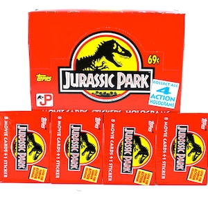4 Packungen Jurassic Park Movie Karten Topps 1992 Velociraptor Dinosaurier