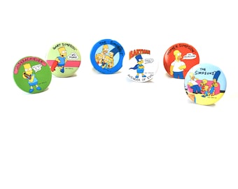 Simpsons Button Collection Set of 6 New Old Stock Bart, Homer