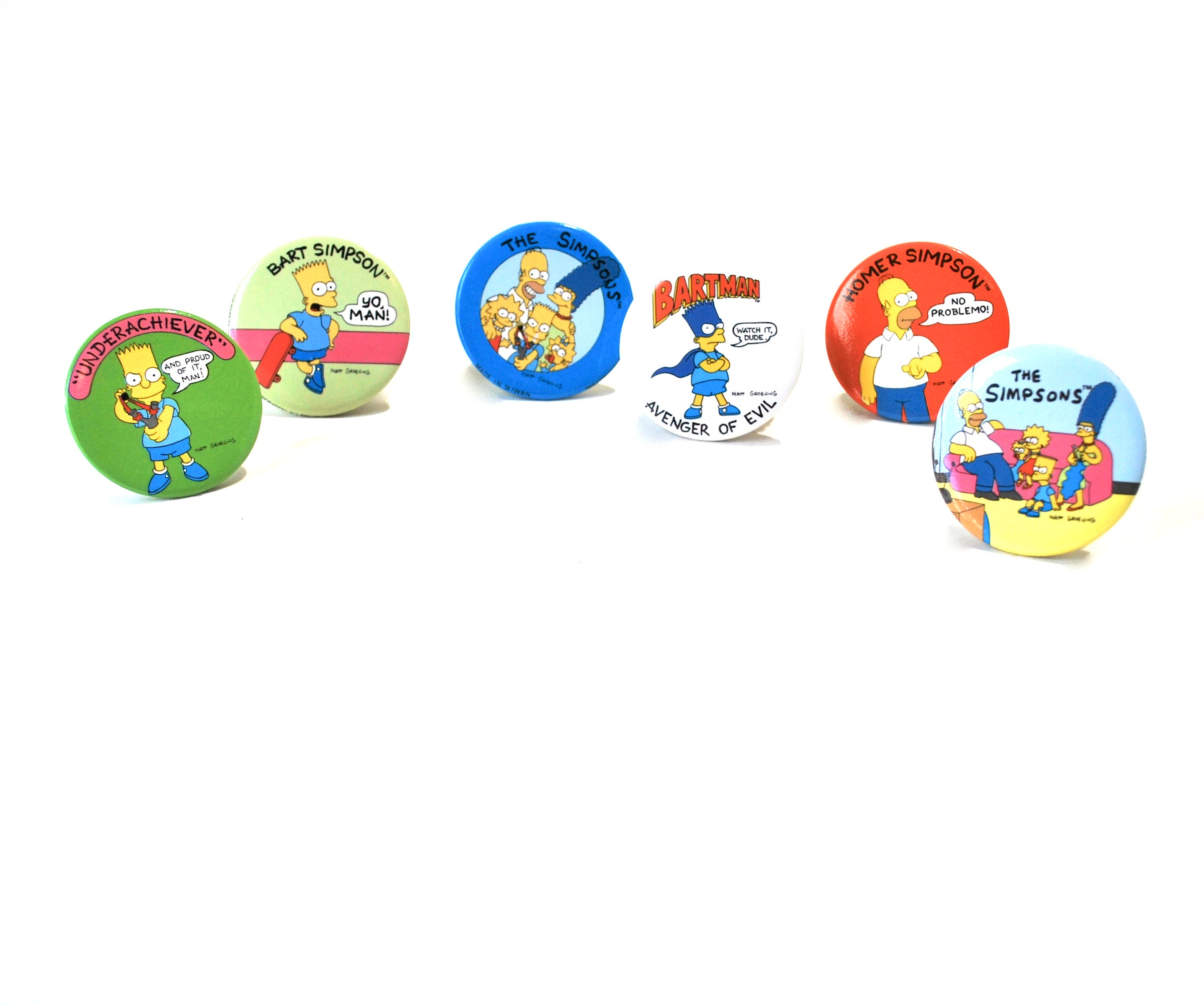 Simpsons Button Collection Set of 6 New Old Stock Bart, Homer