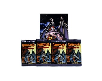 May include: Five packs of Gargoyles Series 2 Trading Cards featuring a purple background with a black and white image of a gargoyle. The text "Gargoyles Series 2 Trading Cards" is printed on each pack.