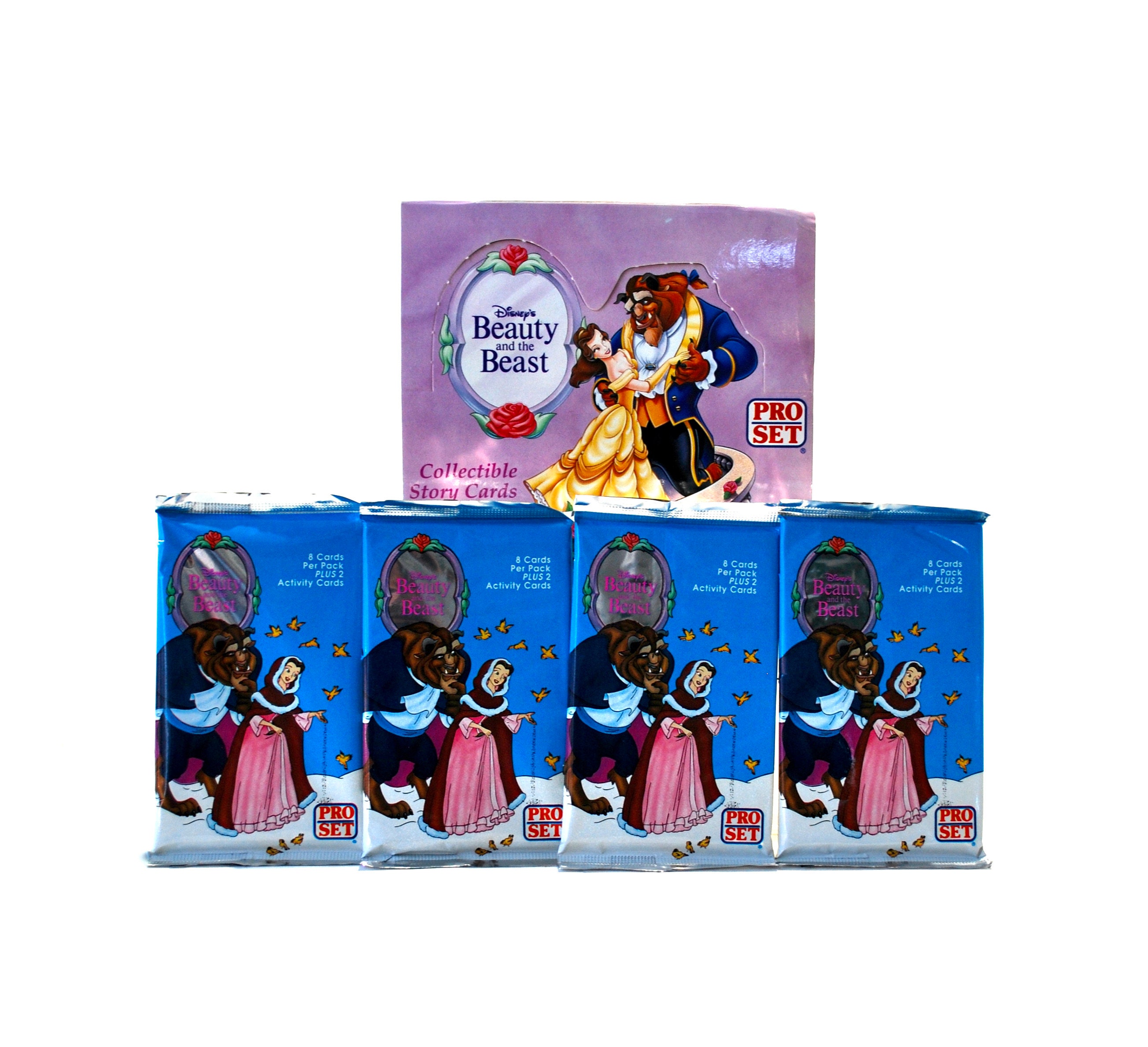 4 packs Beauty And The Beast Trading Cards by Pro Set 1992 Disney Belle Gaston