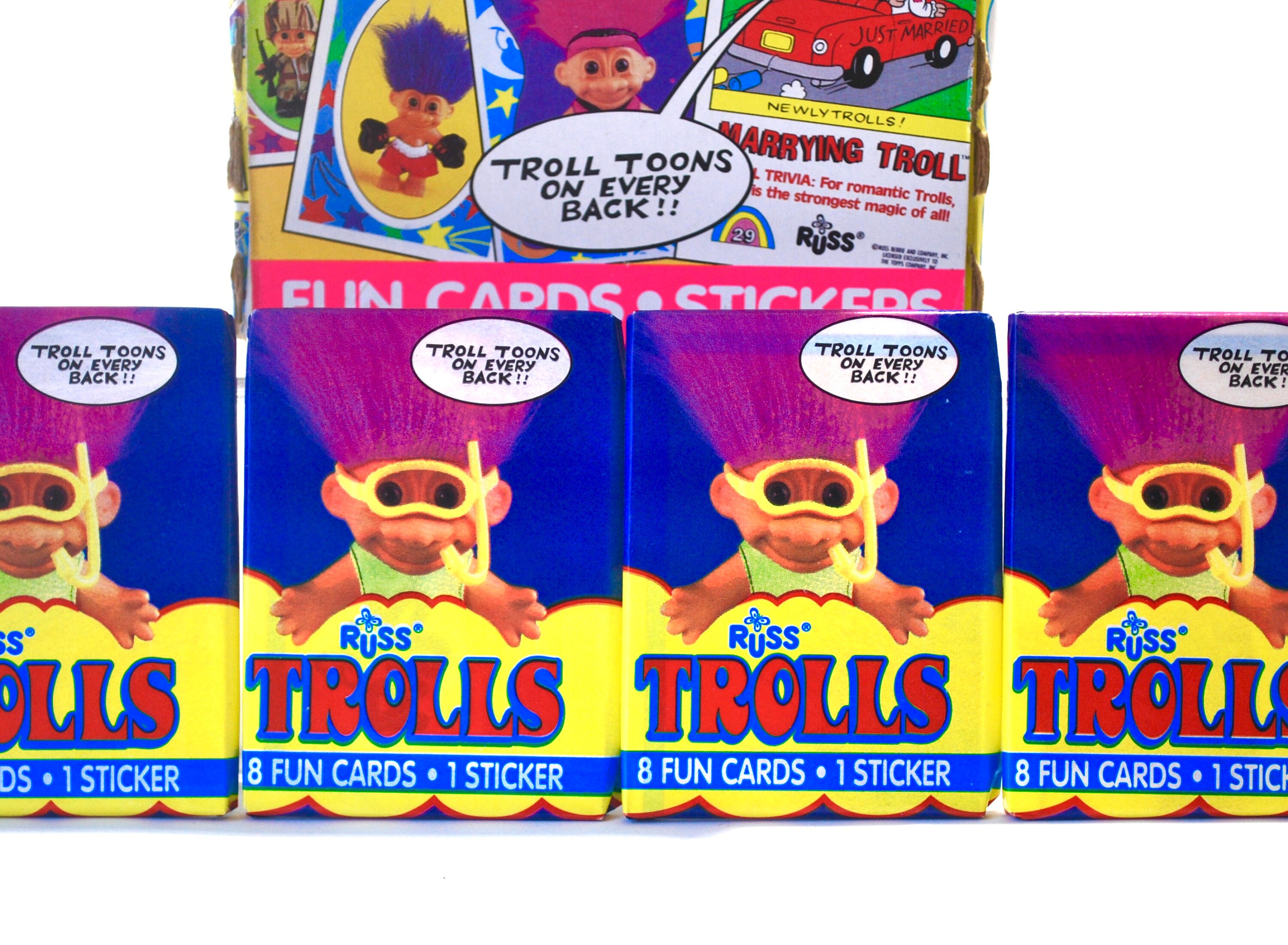 4 Packs Troll Doll Trading Cards Russ by Topps Dam Troll Wishnik