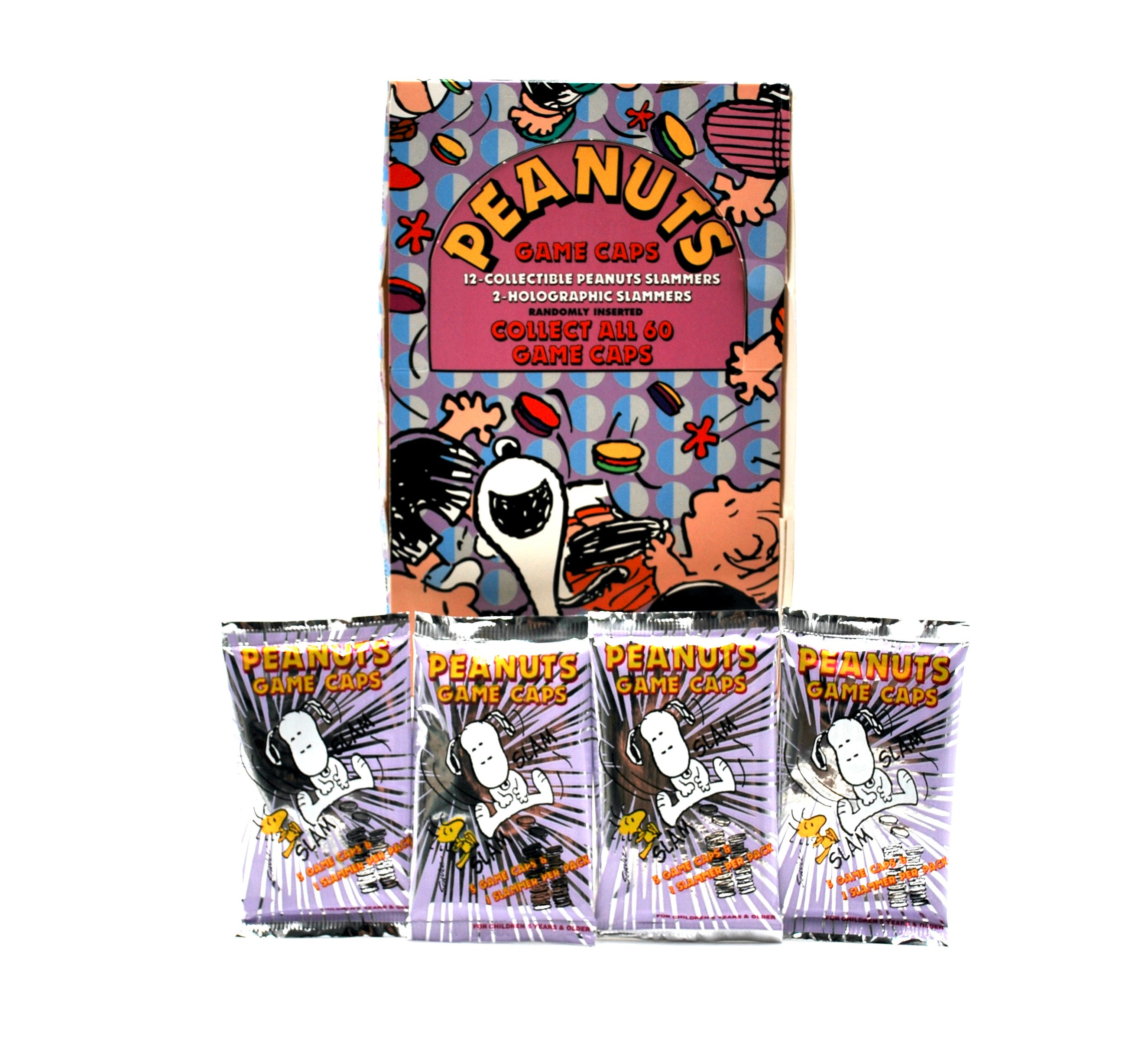 4 Packs Peanuts Game Caps 5 Pogs & 1 Slammer per Pack Snoopy