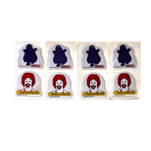 4 Ronald McDonald & 4 Grimace Puffy Stickers Old Stock 1985