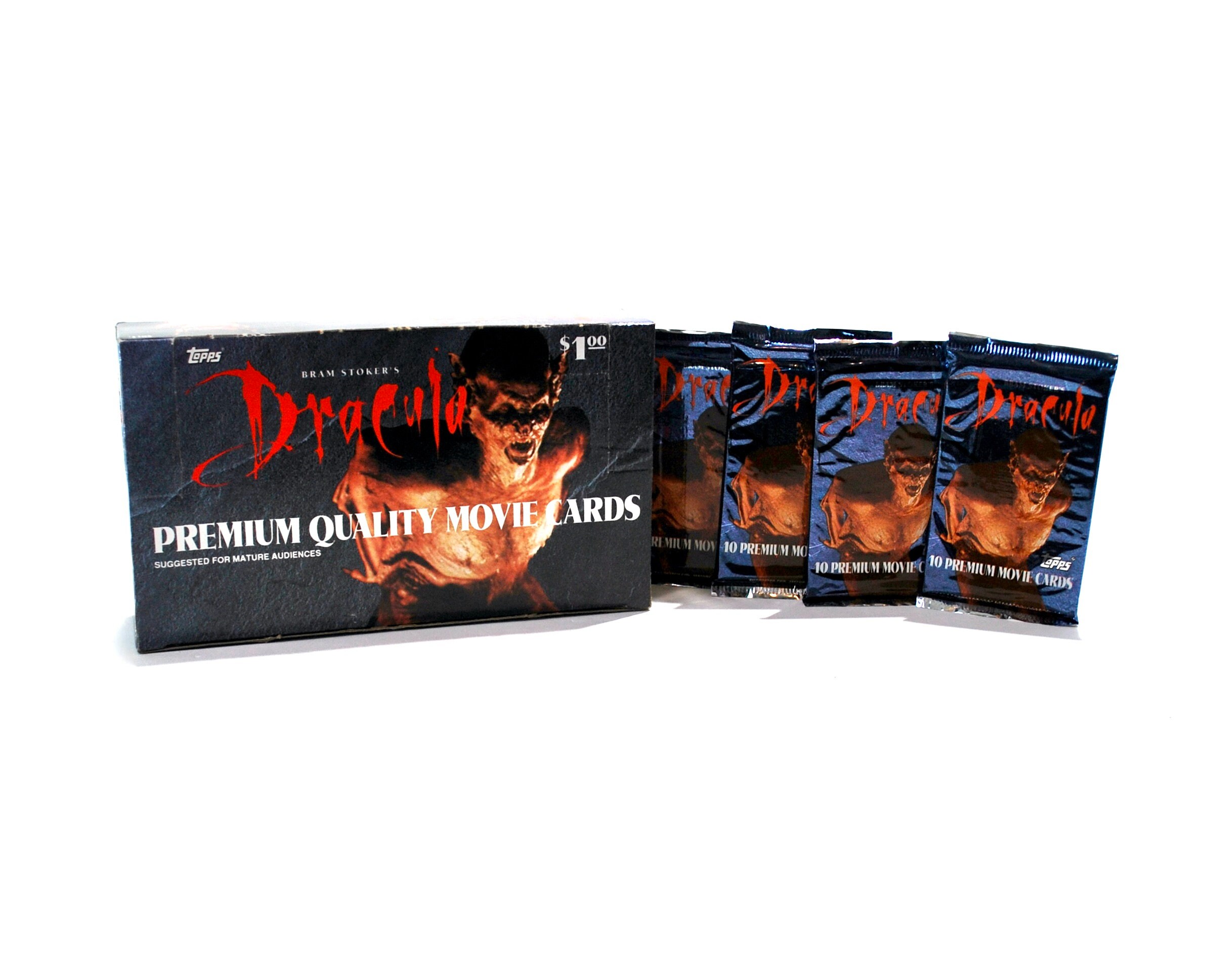 4 Dracula Trading Card Packs & Original Vending Box by Topps Bram