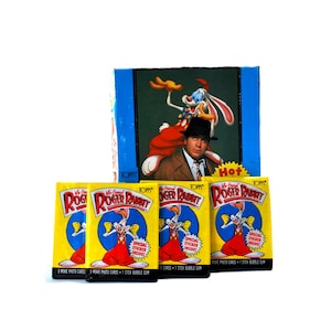 4 pacotes de cartões e adesivos de Who Framed Roger Rabbit Topps 1987