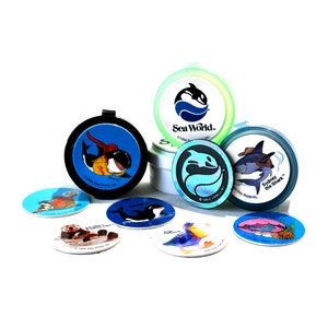 2 Sea World Pog Containers with Pogs & Slammers Shamu