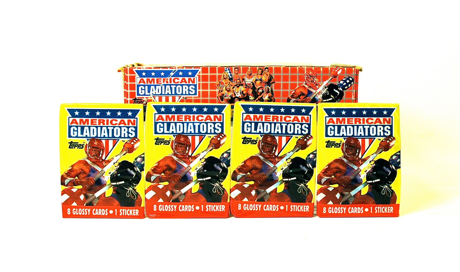 4 packs American Gladiator Sticker & Picture Cards Blaze, Hawk, Laser, and More