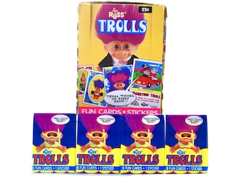 4 Packs of Norfin Trolls Vintage Trading Cards. 7 Cards and 1
