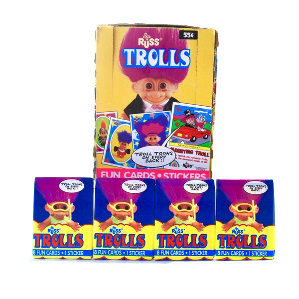 4 packs Troll Doll Trading Cards Russ by Topps Dam Troll Wishnik