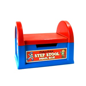 Fisher Price Step Taburete Buzón 1984 Rojo &Azul Cartero