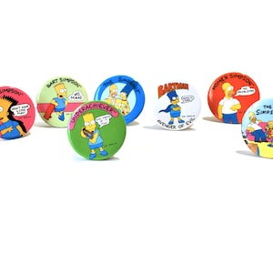 Simpsons Button Collection Set of 7 New Old Stock Bart, Homer, Marge, Lisa, & Maggie