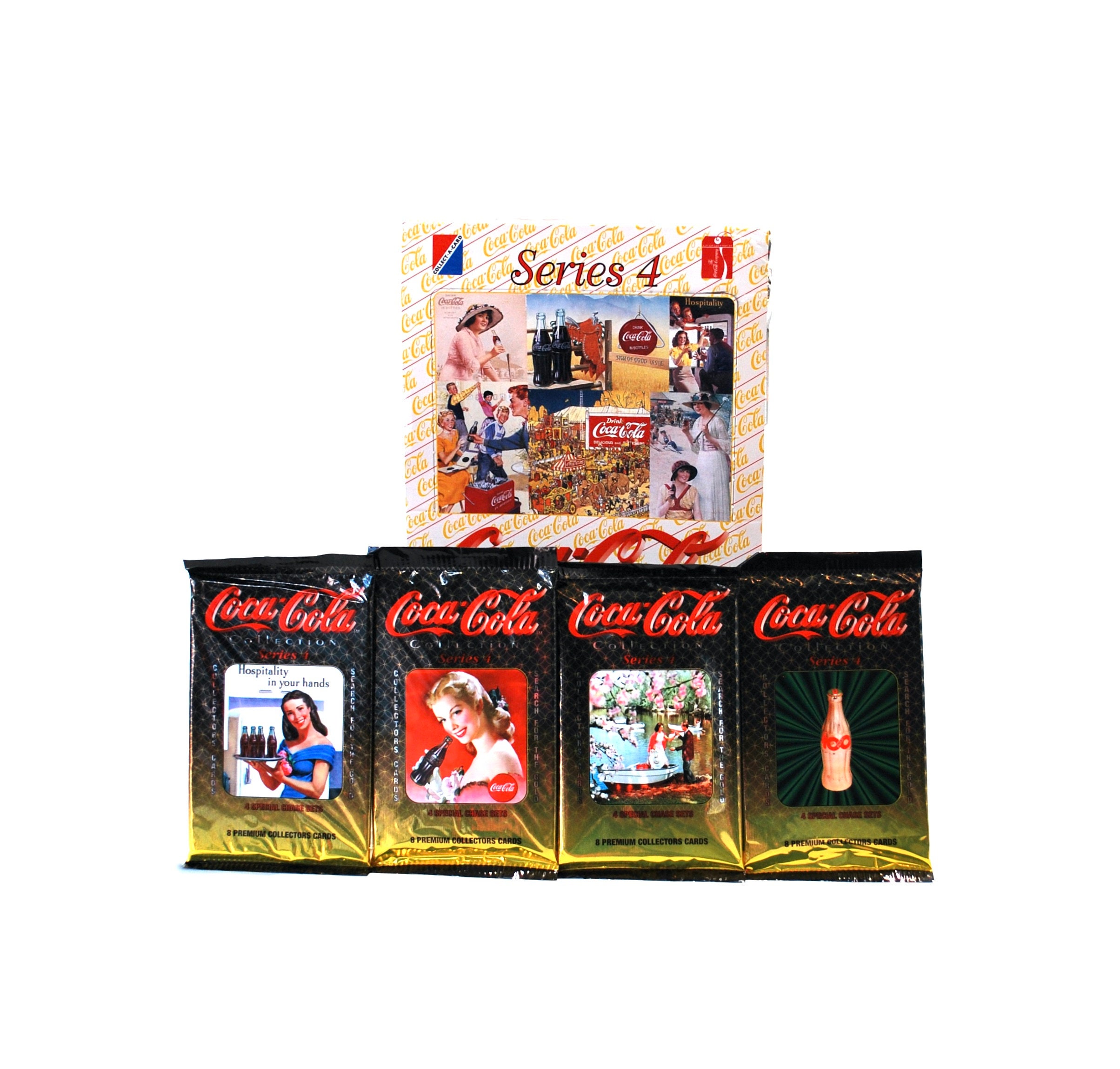 4 paquetes de cromos coleccionables premium de Coca-Cola, serie 4, Colecciona un cromo, 1995