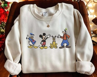 Embroidered Mickey & Friends Sweatshirt, Vintage Disney Crewneck Pullover