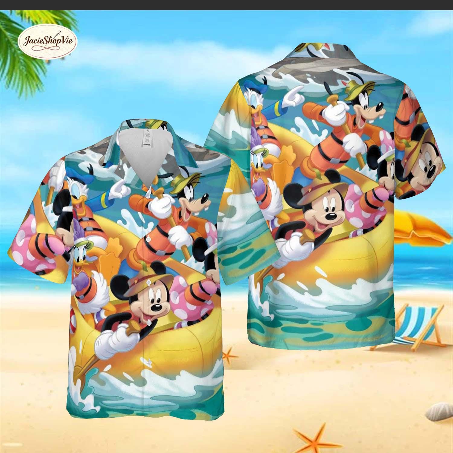 Discover Mickey and Friends Hawaiian Shirt, Disney Summer Vacation Button Down, Donald Duck Goofy Rafting Aloha Shirt