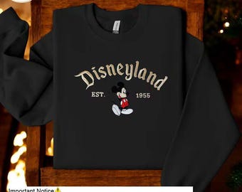 Disneyland EST 1955 Embroidered Sweatshirt, Vintage Disney Crewneck for Fans