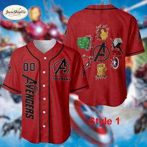 Personalized Avengers Team Baseball Jersey, Custom Marvel Heroes Shirt, Iron Man Hulk Thor Spiderman Captain America Uniform