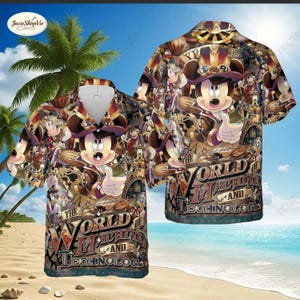 Steampunk Mickey Mouse Hawaiian Shirt, The World of Machine and Technology Disney Aloha Shirt, Vintage Disney Button Down, Retro Mickey Top