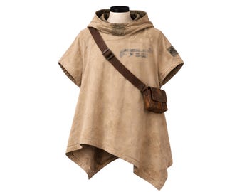 Jedi-inspired canvas hooded poncho with leather bag Post Apocalyptic Cloak